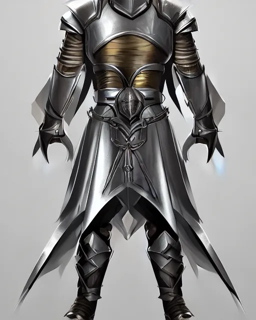 Image similar to noble armor, medieval fantasy concept art, trending on artstation, shiny silver with gold trim, flat shading, smooth lines, beveled edges, smooth contours, extremely clean, uncluttered, symmetrical, front view