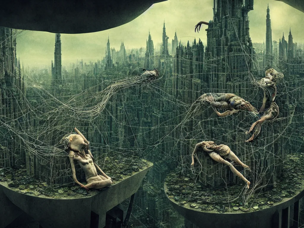 Image similar to highly detailed photo of living is the illusion of dying, trending on deviantart, neo surrealism, sharp focus, 4 k, a lot of little details, octane, masterpiece, art by max ernst