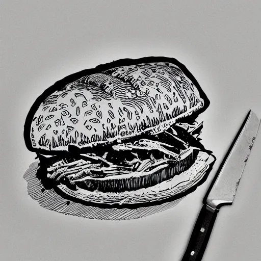 Image similar to pulled pork sandwich in the style of joe fenton