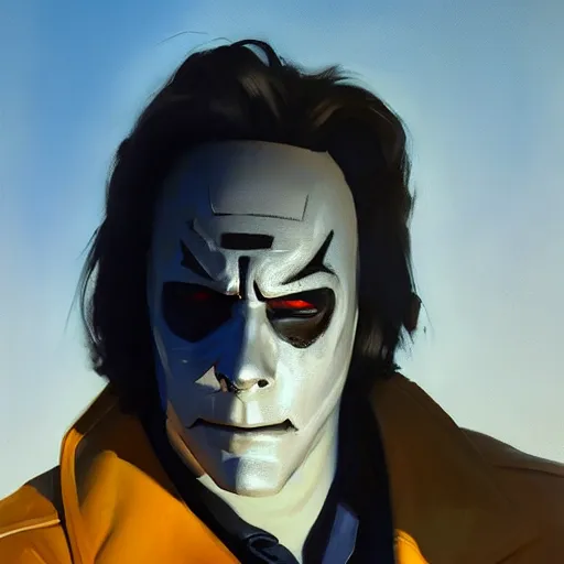 Image similar to greg manchess portrait painting of michael myers as overwatch character, medium shot, asymmetrical, profile picture, organic painting, sunny day, matte painting, bold shapes, hard edges, street art, trending on artstation, by huang guangjian and gil elvgren and sachin teng