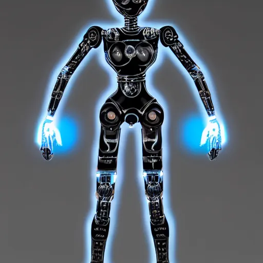 Image similar to digitigrade legs silver and black colored robot with blue screen - face elegant ornate detailed 4 k artstation deviantart cinematic shot