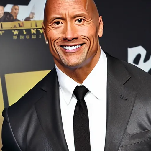 Prompt: Dwayne Johnson with long straight hair, wearing makeup, wearing a skirt, feminine face