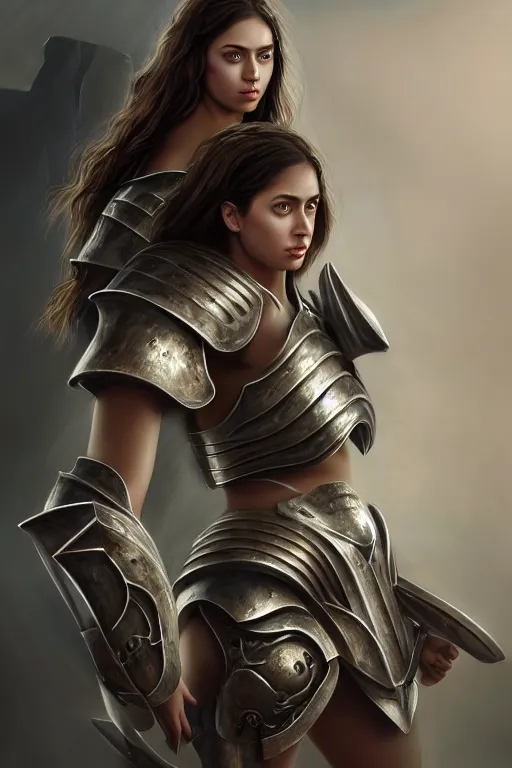 Prompt: a photo-realistically painted portrait of an attractive young girl, partially clothed in chunky battle armor, abstract background, flawless olive skin, fair complexion, long dark hair, beautiful bone structure, perfectly symmetric facial features, perfect photorealistic eyes, natural physique, intricate, elegant, digital painting, concept art, finely detailed, beautifully illustrated, sharp focus, minimal artifacts, volumetric lighting, from Metal Gear, by Ruan Jia and Mandy Jurgens and Artgerm and William-Adolphe Bouguerea, in the style of Greg Rutkowski, trending on Artstation, award winning art