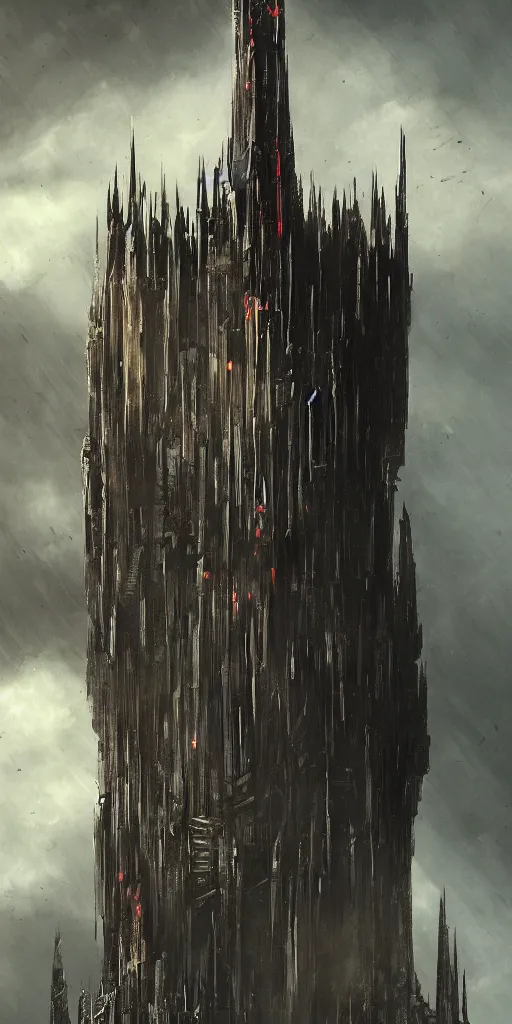 Image similar to the dark tower looms at the axis of worlds, artstation.