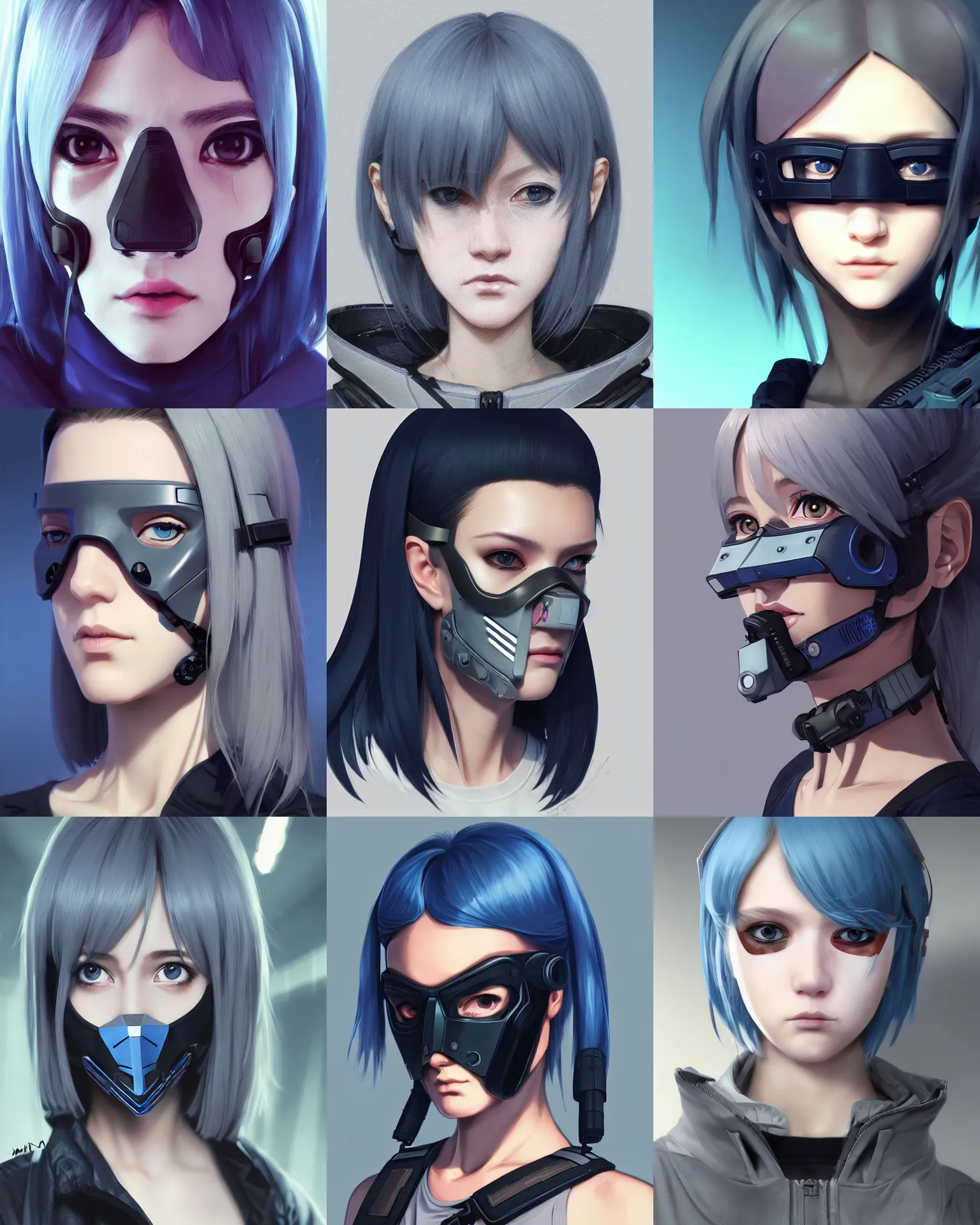 Prompt: profile of girl with cyberpunk tactical mask in tactical clothes, grey hair, blue eye. anime, symmetry face, fine details. realistic shaded lighting by ilya kuvshinov, kidmo, trending on artstation, magali villeneuve, artgerm, jeremy lipkin, caidychen, tomoyuki yamasaki, michael garmash, unreal engine