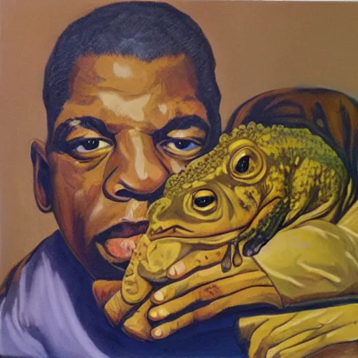 Image similar to john coltrane snuggling a big toad