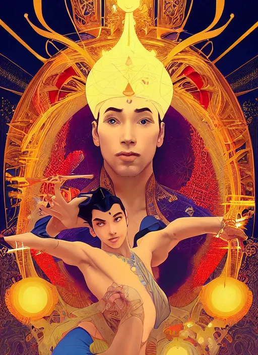 Prompt: symmetry! portrait of aladdin, orange spike aura in motion, floating pieces, painted art by tsuyoshi nagano, greg rutkowski, artgerm, alphonse mucha, spike painting