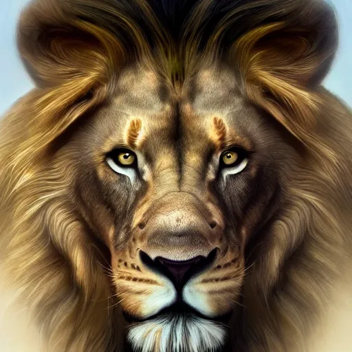 Image similar to Beautiful hyperrealistic detailed matte portrait painting of lion wearing a crown of thorns, detailed digital art trending in artstation