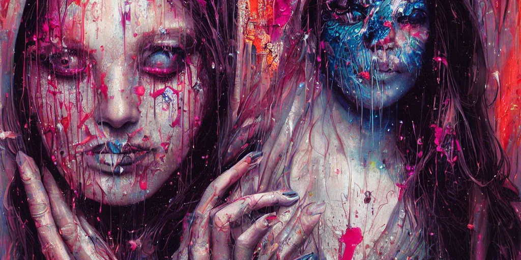 Prompt: portrait of Virgin Mary, melting ,8k,by tristan eaton,Stanley Artgermm,Tom Bagshaw,Greg Rutkowski,Carne Griffiths, Ayami Kojima, Beksinski, Giger,trending on DeviantArt,face enhance,hyper detailed,minimalist,cybernetic, android, blade runner,full of colour, super detailed