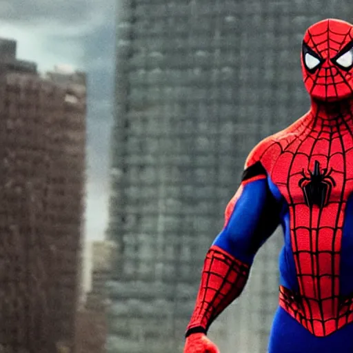 Prompt: Dwayne Johnson as Spiderman , film still