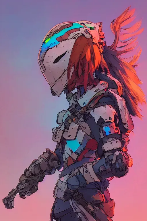 Image similar to combination suit armor aloy horizon forbidden west horizon zero dawn robot ninja mask helmet backpack tribal, art gta 5 comics, official fanart behance hd artstation by jesper ejsing, by rhads, makoto shinkai and lois van baarle, ilya kuvshinov, ossdraws radiating a glowing aura cgi rtx 2 0 2 2