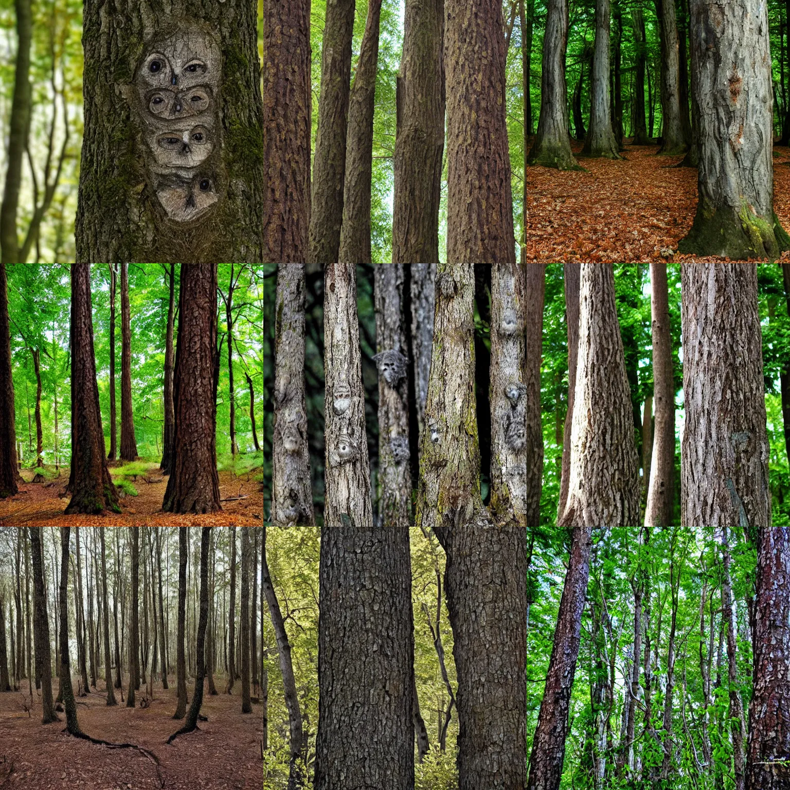 Prompt: forest paradoilia, faces in trees