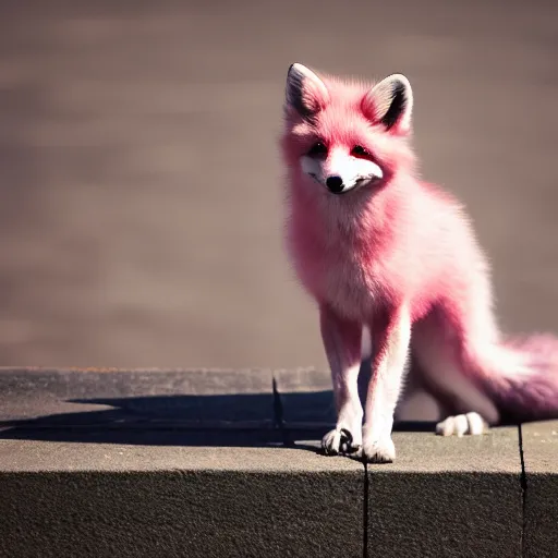 Prompt: pink fox, fire background, 8 k, 8 5 mm f 1. 8