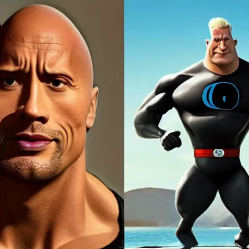 Prompt: Dwayne Johnson is Syndrome from the Incredibles