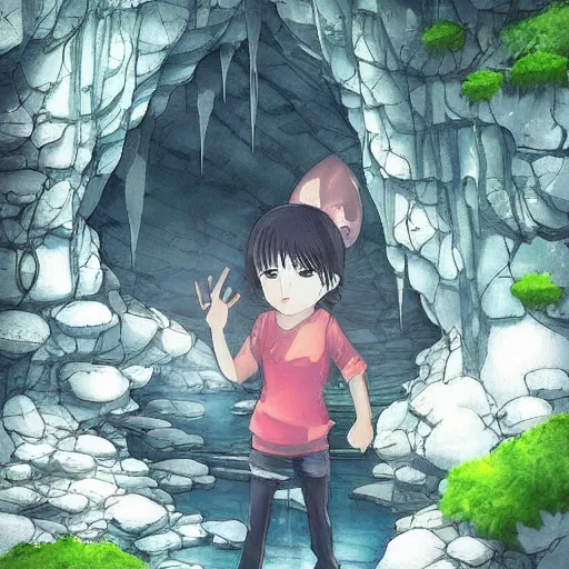 Image similar to “ wet cave inside, anime ”