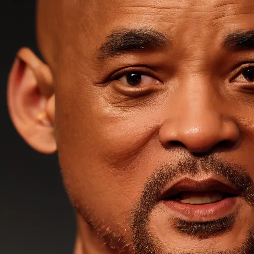 Prompt: Chinese Will Smith, big eyebrows, big forehead, no hair, 4k, closeup