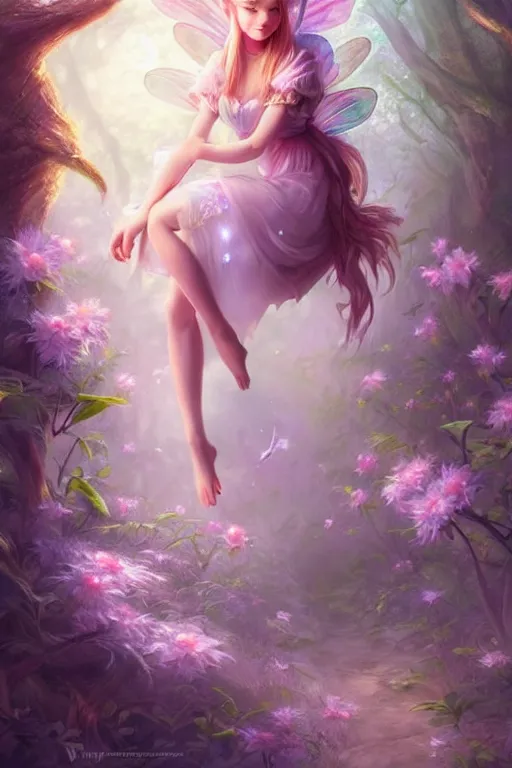 Prompt: a cute fairy in the dreamy forest, fantasy, 8 k resolution, hyper detailed, d & d, character design, digital painting, trending on artstation, sharp focus, illustration, art by artgerm, steve zheng, fuji choko, viktoria gavrilenko, hoang lap