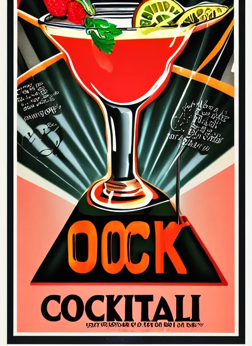 Prompt: 80's cocktail drink poster, lighting