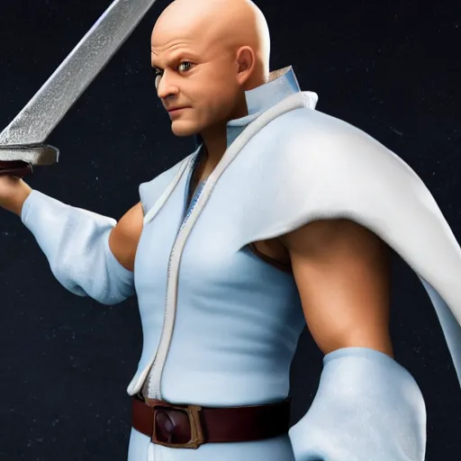 Image similar to mr. clean holding cloud's sword from final fantasy, 4 k, realistic, 8 k