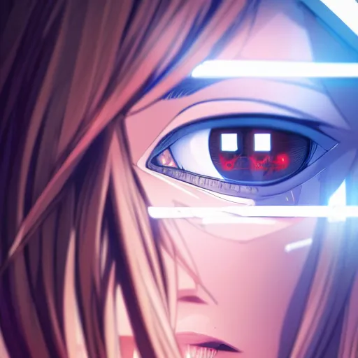 Image similar to digital anime, cyborg - girl looking into a mirror, mechanical insides, reflections, wlop, ilya kuvshinov, artgerm