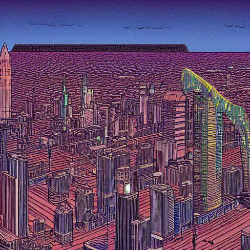 Image similar to flooded american city large detailed illustration by moebius