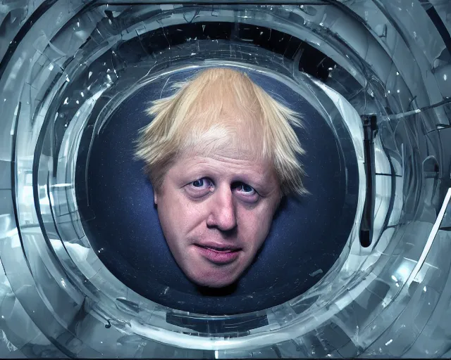 Image similar to boris johnson being created in a giant science labroalratory suspended in a floating gel tank, character art, by various concept artists, redshift render, hyperrealistic face, photorealistic render