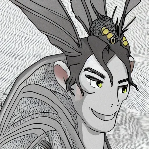 Prompt: friendly guy with flyling dragon around in ghibli artstyle, high detal, smooth, 8k,