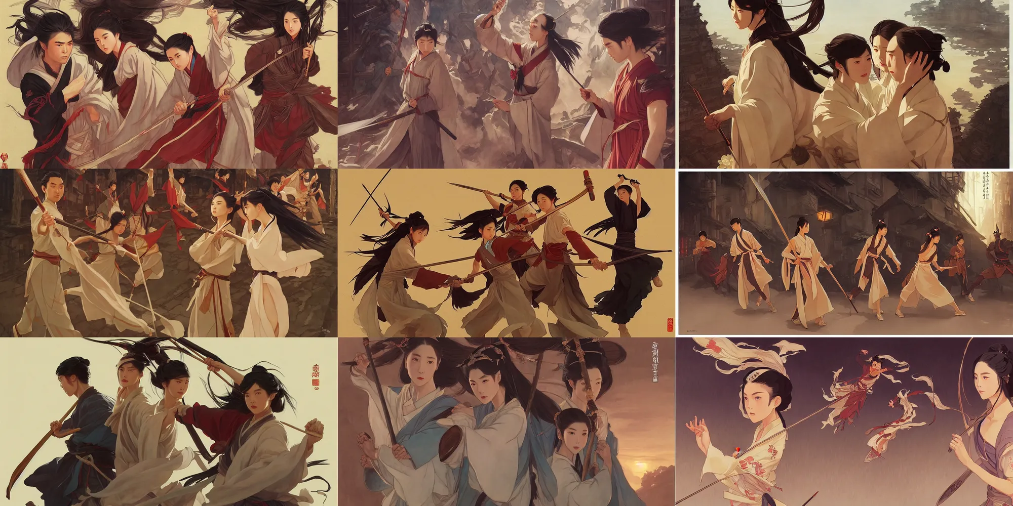 Prompt: wuxia, city, in the style of studio ghibli, j. c. leyendecker, greg rutkowski, artem