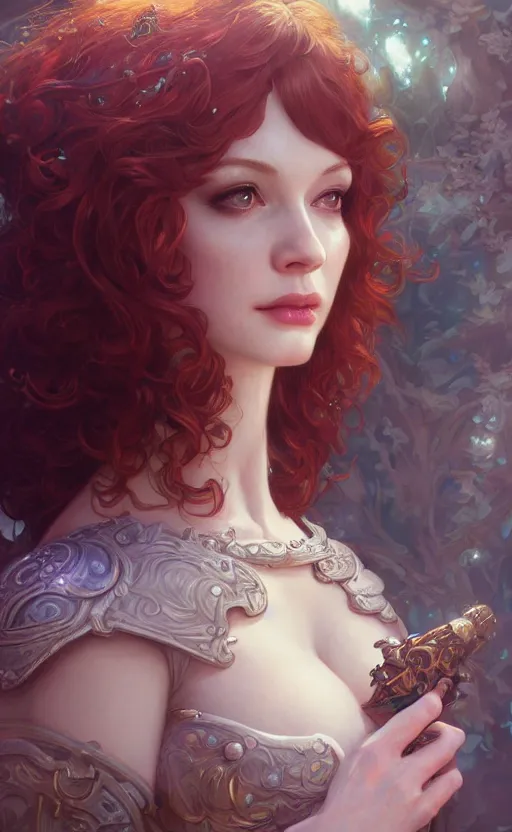 Prompt: christina hendricks, d & d, fantasy, intricate, very beautiful, highly detailed, elegant, digital painting, artstation, concept art, matte, smooth and sharp focus, rpg artwork, illustration, by rene maritte and tian zi and wlop and alsphonse mucha and artgerm and and pino daeni and dan mumford,