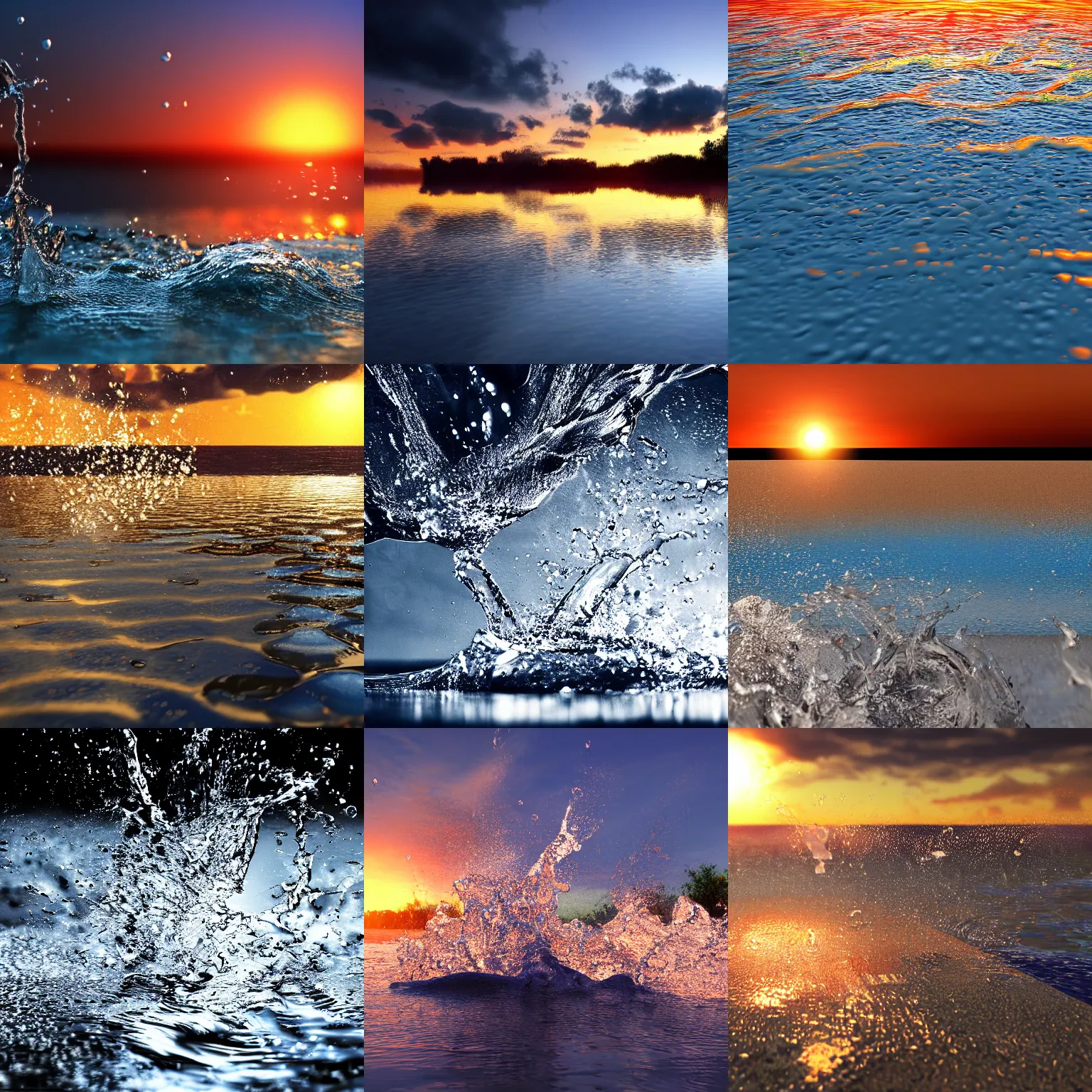 Prompt: A Huge Splash Of Water, 4K, Photorealistic, Sunset