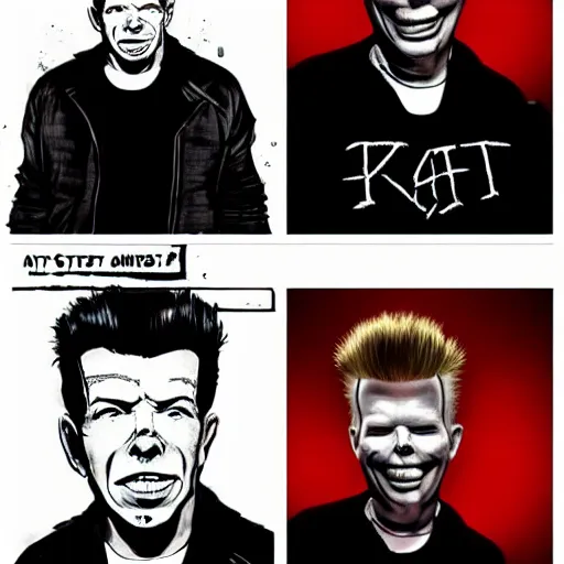 Image similar to rick astley as a slipknot member