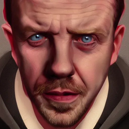 Image similar to simon pegg portrait, horror core, apocalyptic, pool cue, sharp focus, fiction, hyper detailed, digital art, trending in artstation, cinematic lighting, studio quality, smooth render, unreal engine 5 rendered, octane rendered, art style and nixeu and wlop and krenz cushart