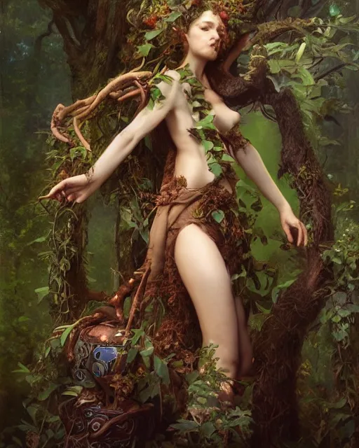 Image similar to dryad musician, portrait, with forest creatures, studio lighting by jessica rossier and brian froud and gaston bussiere