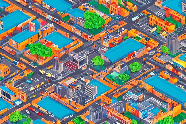 Prompt: highly detailed isometric illustration of a city scape, hyperrealistic, photorealistic, artstyle, highly detailed, sharp