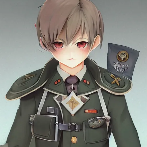 Image similar to beautiful little blonde boy in thigh nazi male uniform. made in abyss art style, inspired by kris from deltarrune, cute detailed artwork, anatomically correct, soft details, ilya kuvshinov, reflection, perfect composition, portrait, illumination, digital art, detailed anime soft face, symmetrical face, western comic, illustration, realistic, nazism