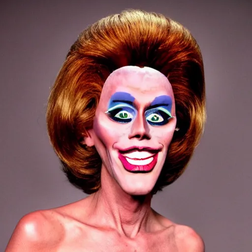 Prompt: willem dafoe doing drag as a contestant in the reality tv show, rupaul's drag race