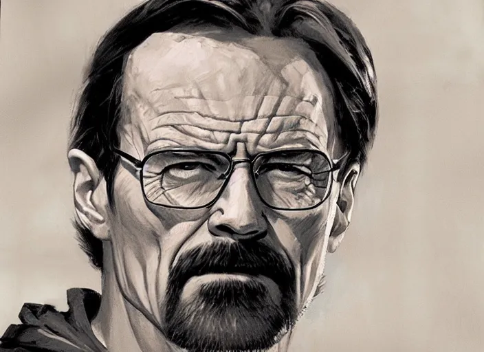 Prompt: a highly detailed beautiful portrait of walter white as superman, by gregory manchess, james gurney, james jean