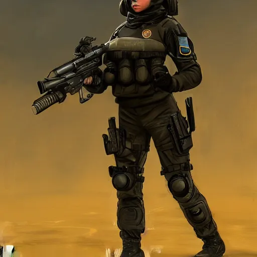 futuristic female special forces operator, tactical