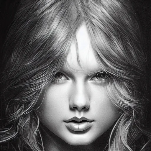 Image similar to pencil art, detailed portrait of taylor swift, intricate, hyper detailed, realistic, oil painting, by yoshitaka amano, cinematic lighting