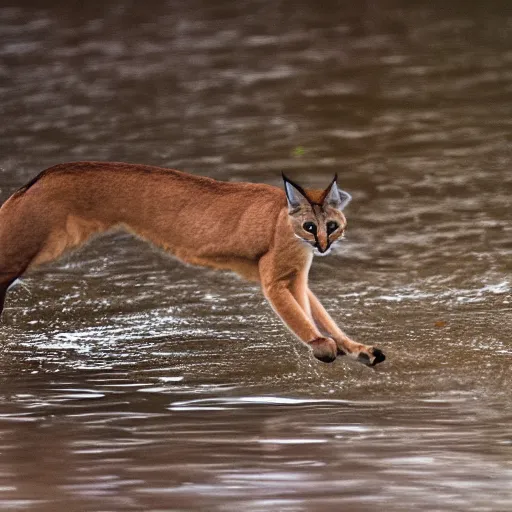 Image similar to artistic professional photograph of a Caracal swimming