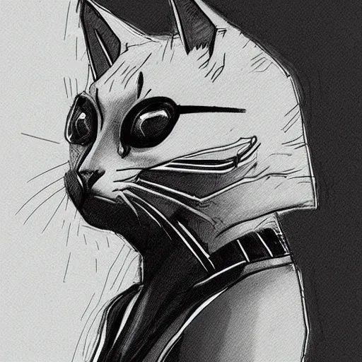 Image similar to cyberpunk cat wearing a suit sketch side view