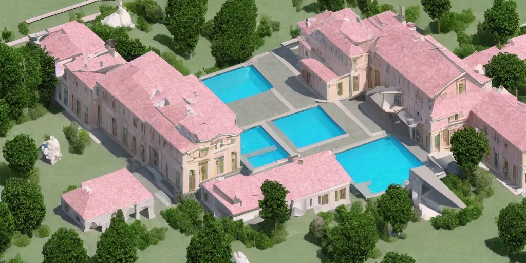 Prompt: 3D render of an Italian villa with an ice cream scoop as the roof, pastel colors, 8k, hd, bloom effect