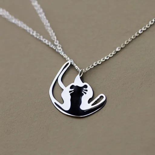 Image similar to sleeping cat shaped silver necklace, photo realistic