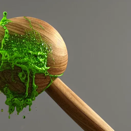 Image similar to short wooden cane with green slime on it, octane render