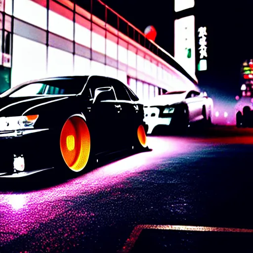 Prompt: a car Lexus VIP at illegal car meet, Shibuya prefecture, midnight mist lights, cinematic color, photorealistic, highly detailed wheels, highly detailed