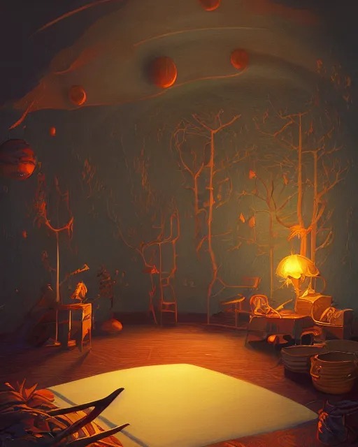 Image similar to beautiful painting of a elven bedroom, art by mike winkelmann, golden hour, illustration, highly detailed, simple, smooth and clean vector curves, no jagged lines, vector art, smooth, artstation