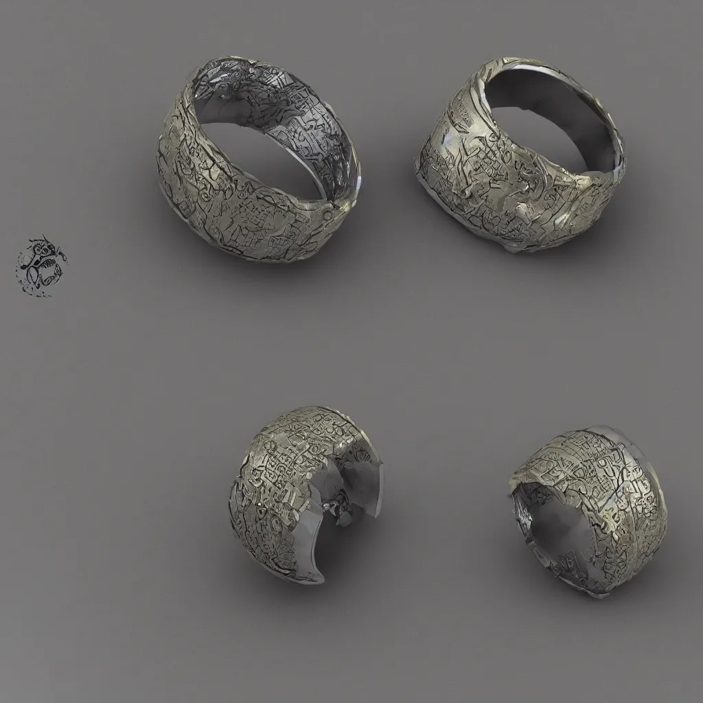 Image similar to the ring from lord if the rings with an imprinted ruler, cm scale imprinted on the inside of the ring, one ring to rule them all, highly detailed, 8 k, trending on artstation, mystic, rpg artwork