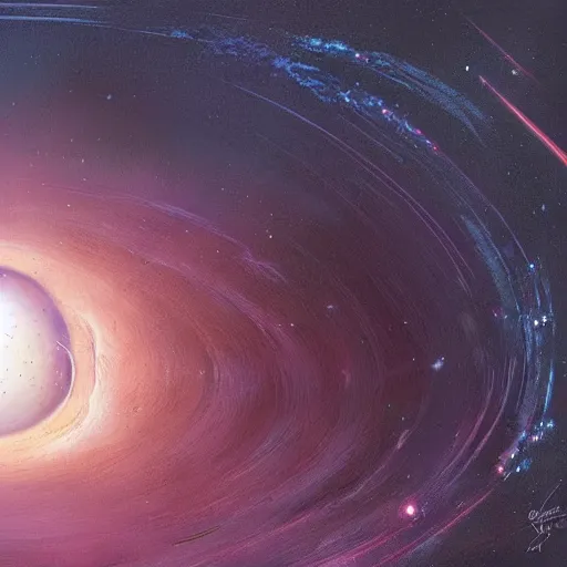 Image similar to the largest black hole in the universe, Greg Rutkowski, big accretion disk