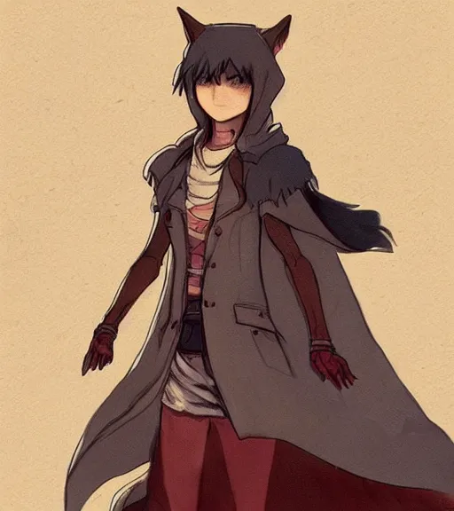 Image similar to attractive little boy character inspired in little red riding hood and evil wolf, digital artwork made by akihiko yoshida and makoto shinkai, anatomically correct, symmetrical