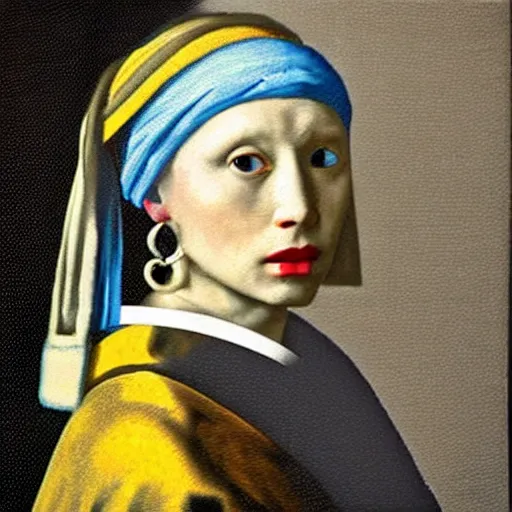 Prompt: Cyborg with a Pearl Earring by Johannes Vermeer